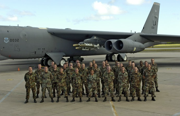 Air Force team in front of a B-52 aircraft